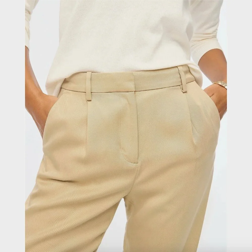 J. Crew Wide-Leg Pleated Twill Trouser Pant in Tan - Size 12